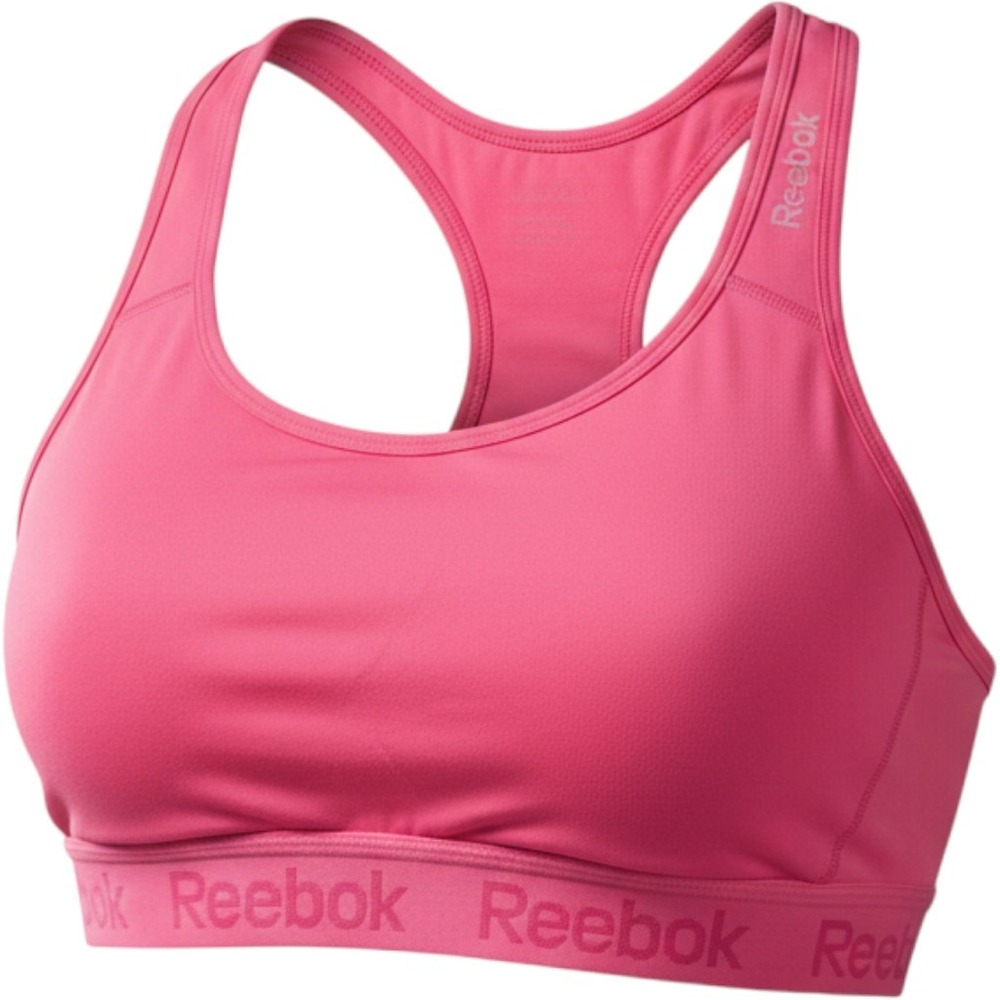 Reebok Women Neon Pink Racerback Sports Bra Medium Impact With Pads Size M